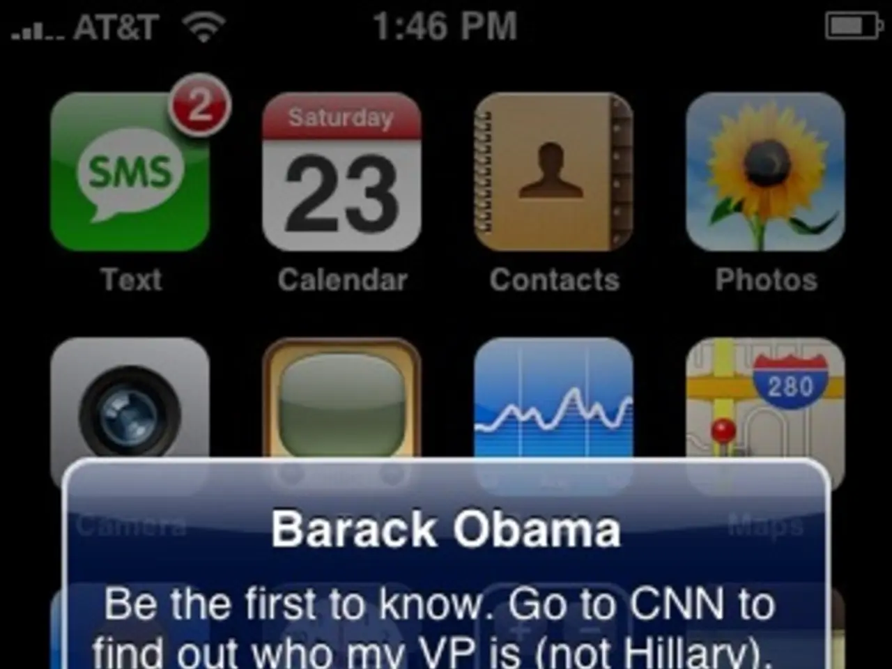 This is a picture of a screen , where there are some icons , and there is a popup message on it.