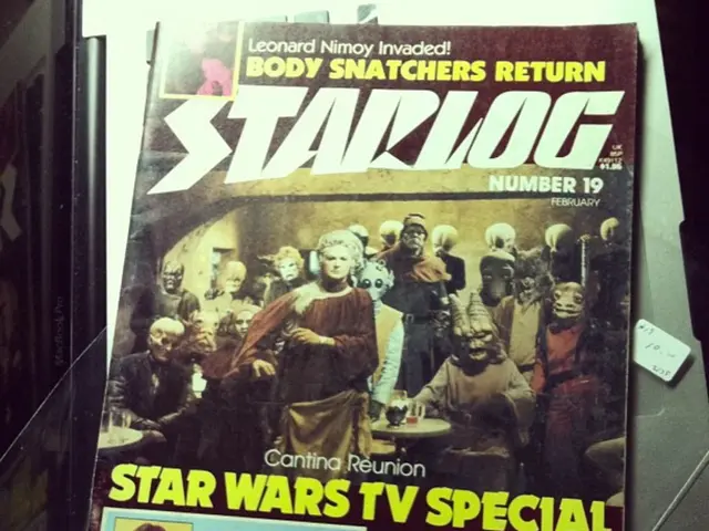 In the picture we can see a magazine on it we can see a name star log and some people images on it.