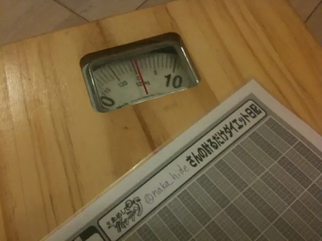 In this image we can see a weighing machine placed on the floor.