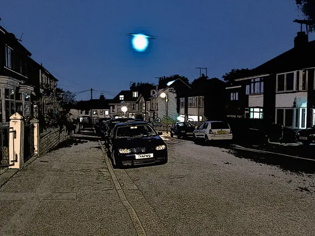 This image is taken in the nighttime. There is a road in the middle on which there are cars. There...