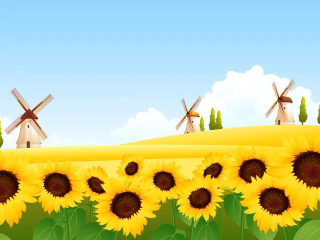 This image is an animated image. At the bottom of the image there are a few plants with many...
