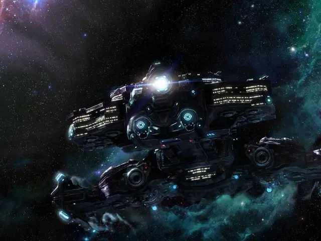 This image consists of a spaceship. In the background, we can see the sky along with stars.