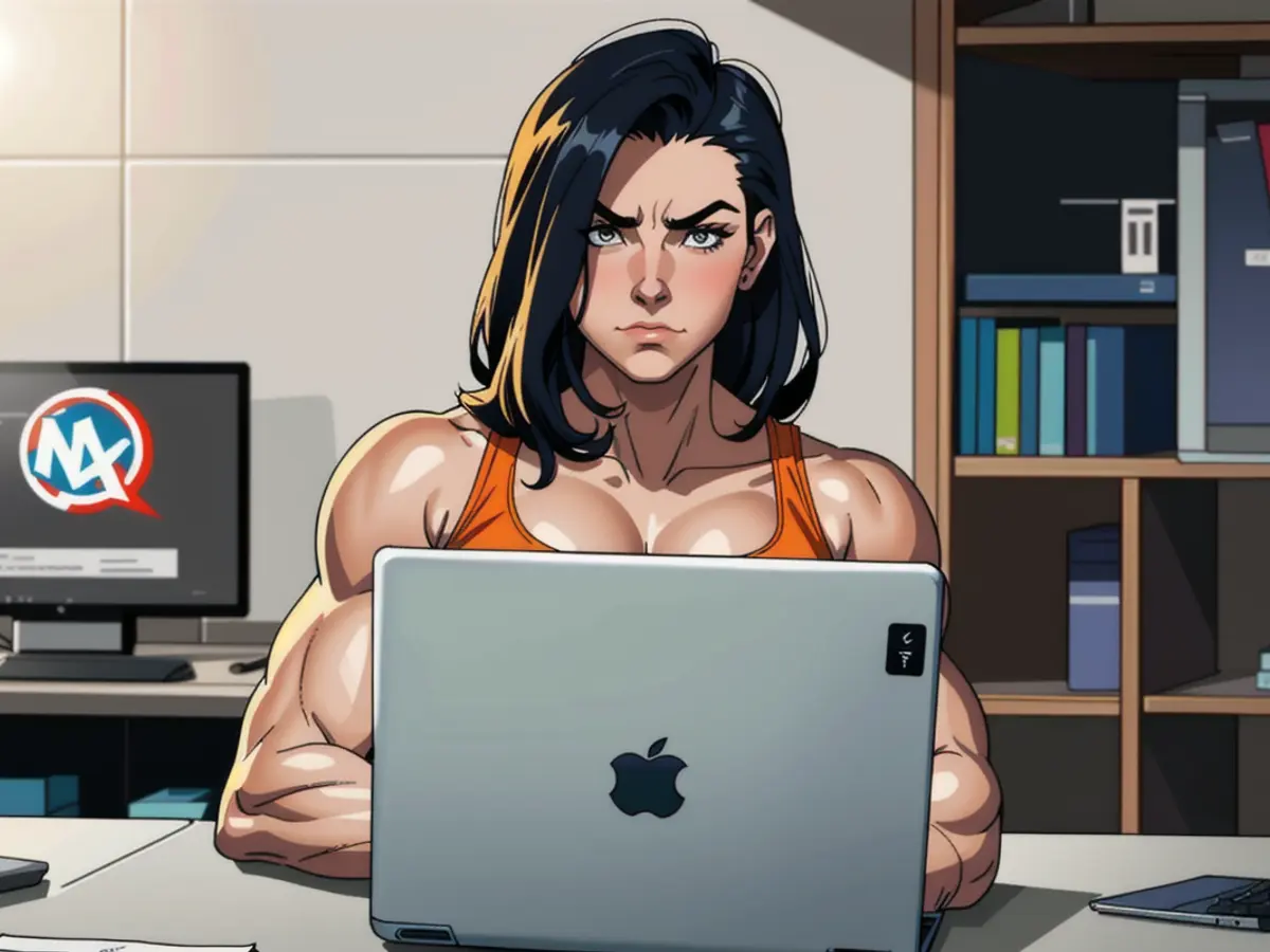 In a spacious office, a dedicated woman immerses herself in her digital tasks. Emails and internet...